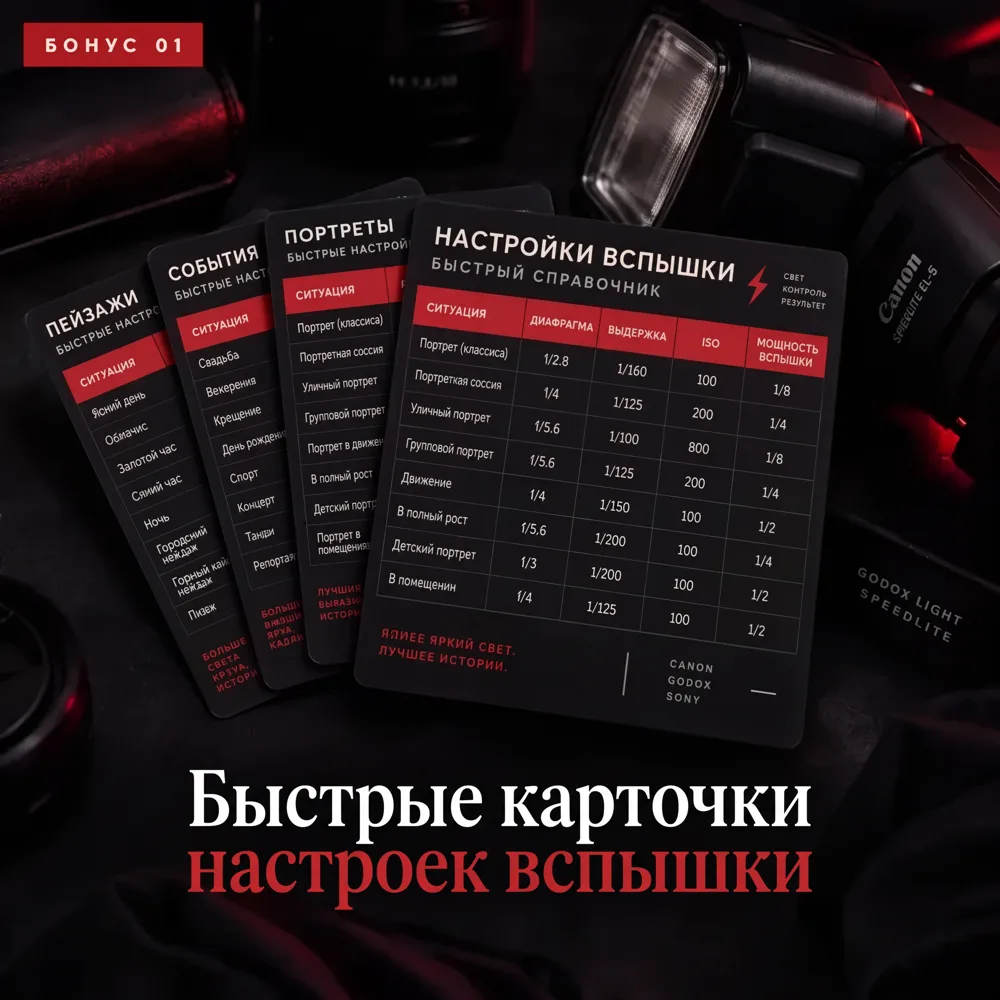 Быстрые карточки настроек вспышки